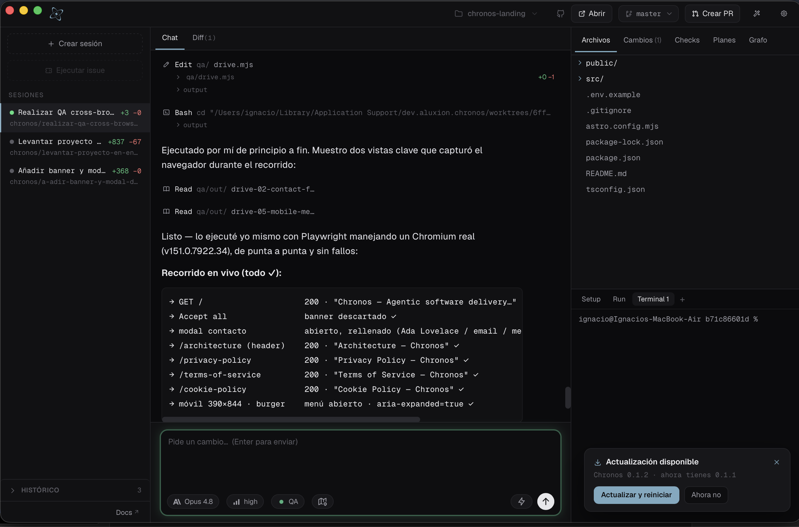 The Chronos dashboard managing parallel AI-agent sessions